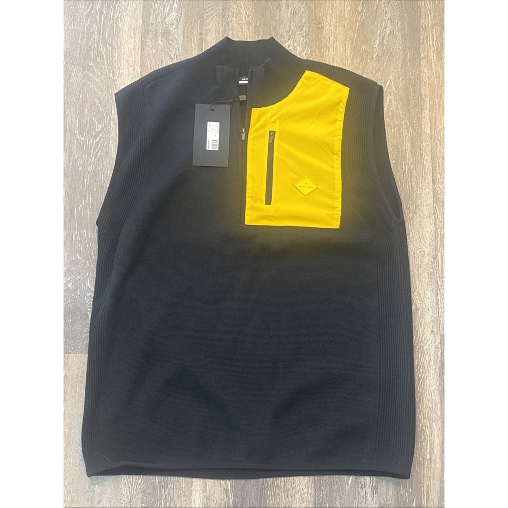 J. Lindeberg Men's Large Patch Knitted Vest Black/ Yellow NWT